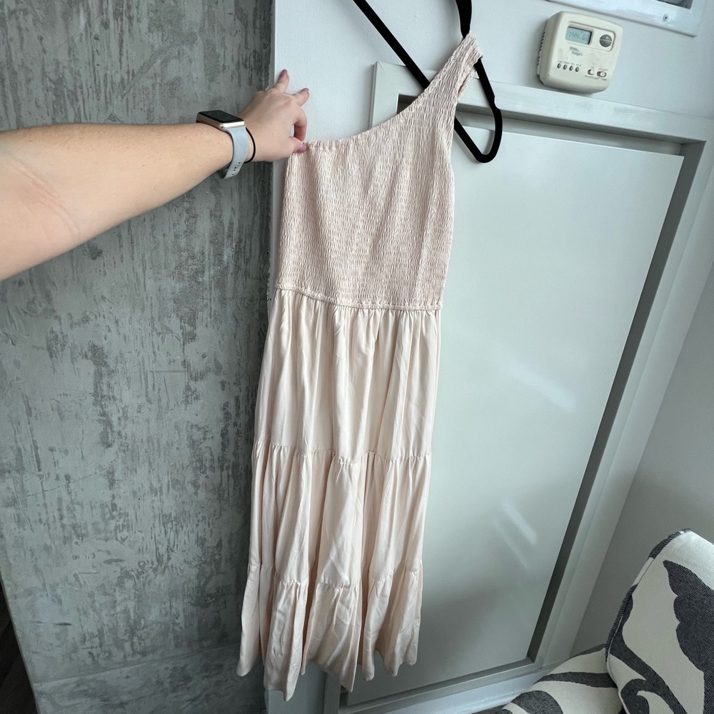 Tan one shoulder maxi dress